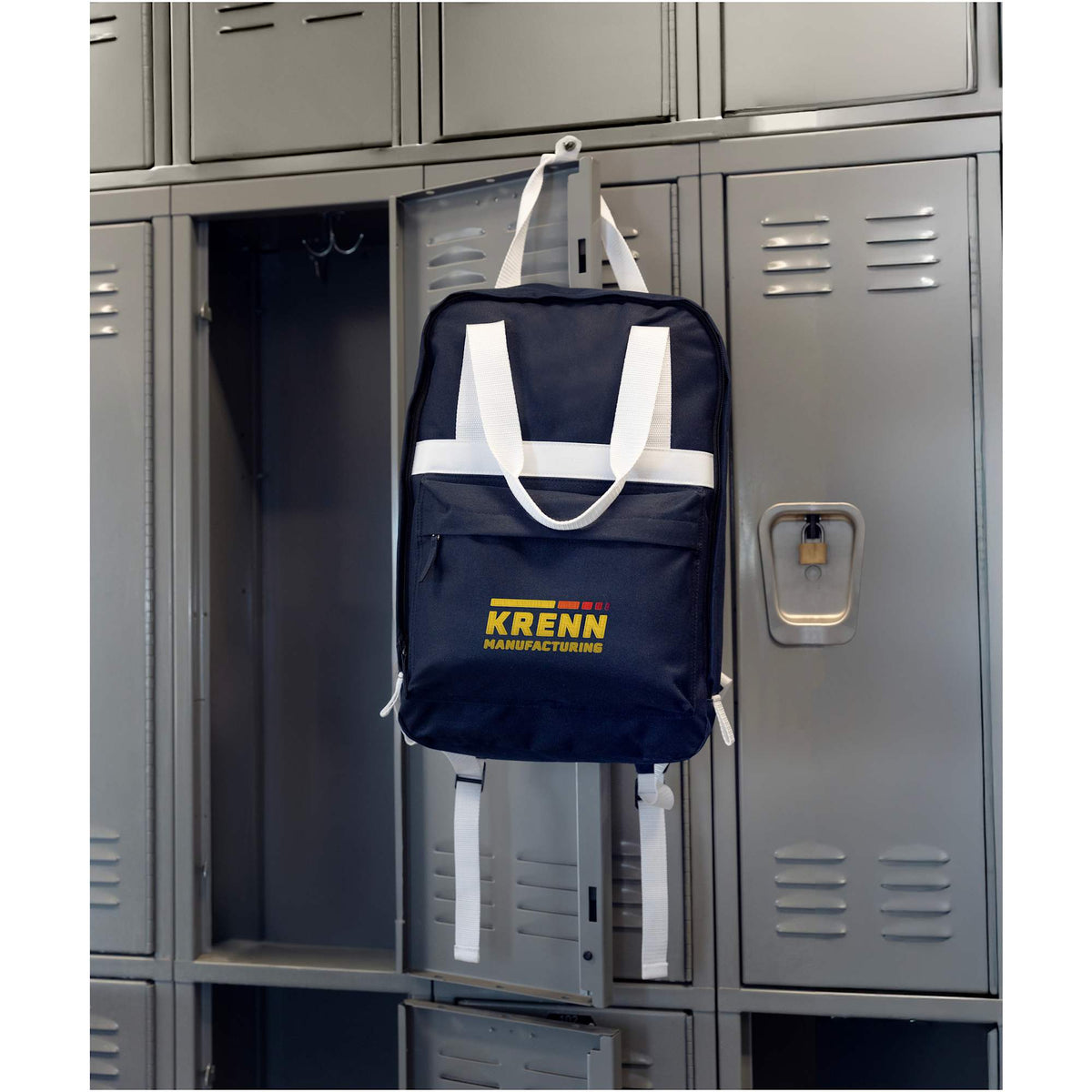 Varsity Backpack with White Webbing Straps - Navy - Lifestyle