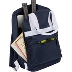 Varsity Backpack with White Webbing Straps - Navy - Propped