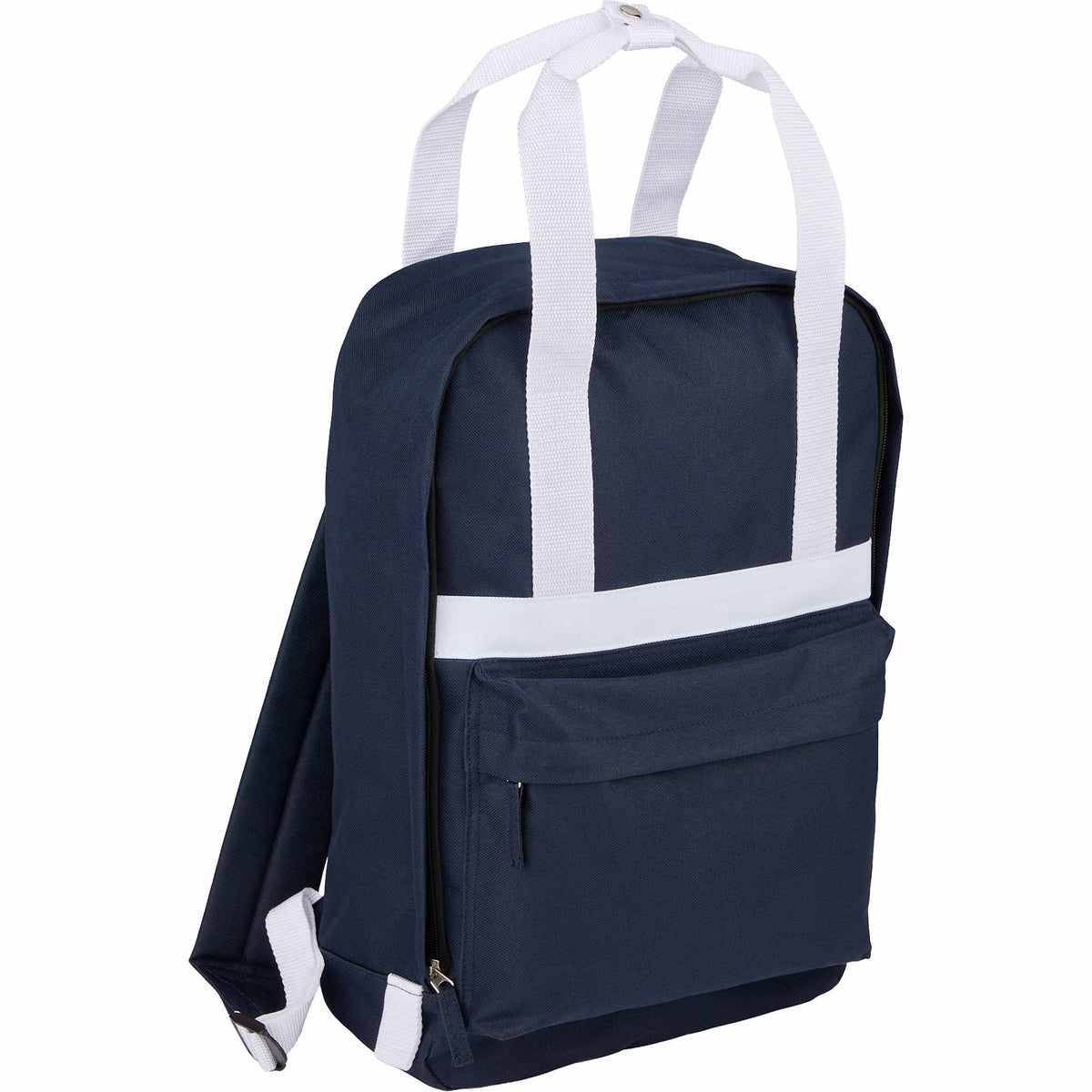 Varsity Backpack with White Webbing Straps - Navy - Right Angle