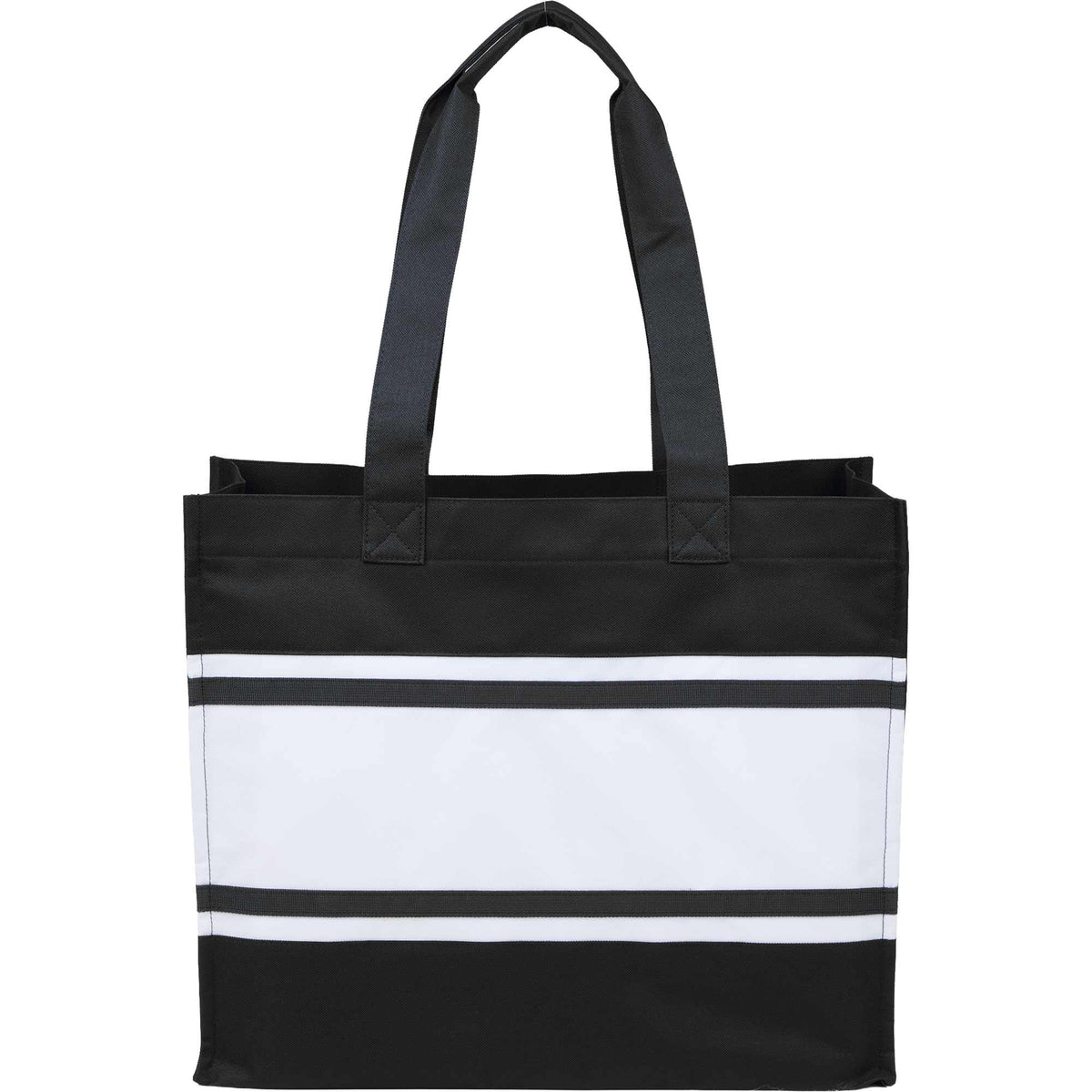 Varsity Box Tote with White Stripes - Black - Back