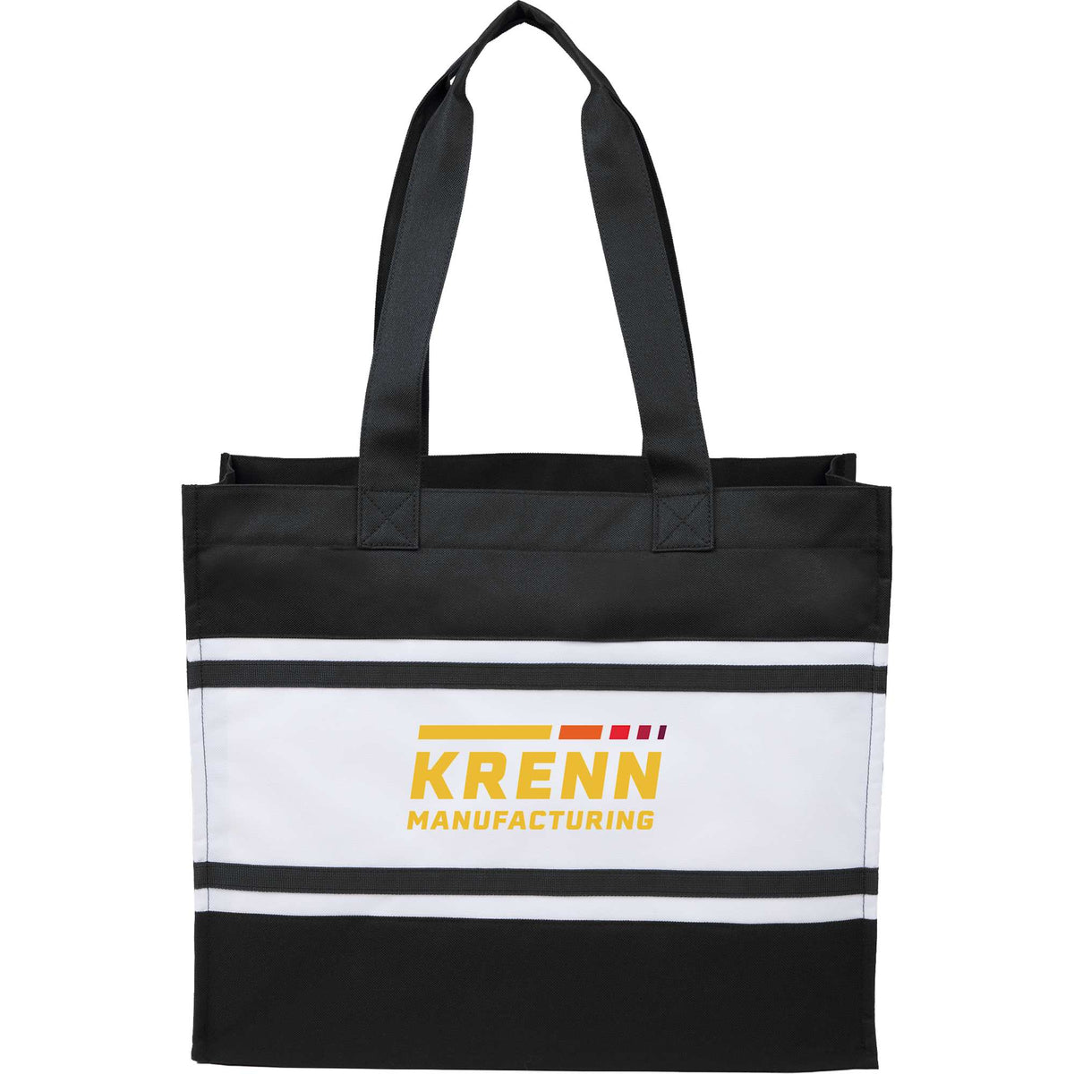 Varsity Box Tote with White Stripes - Black - Front