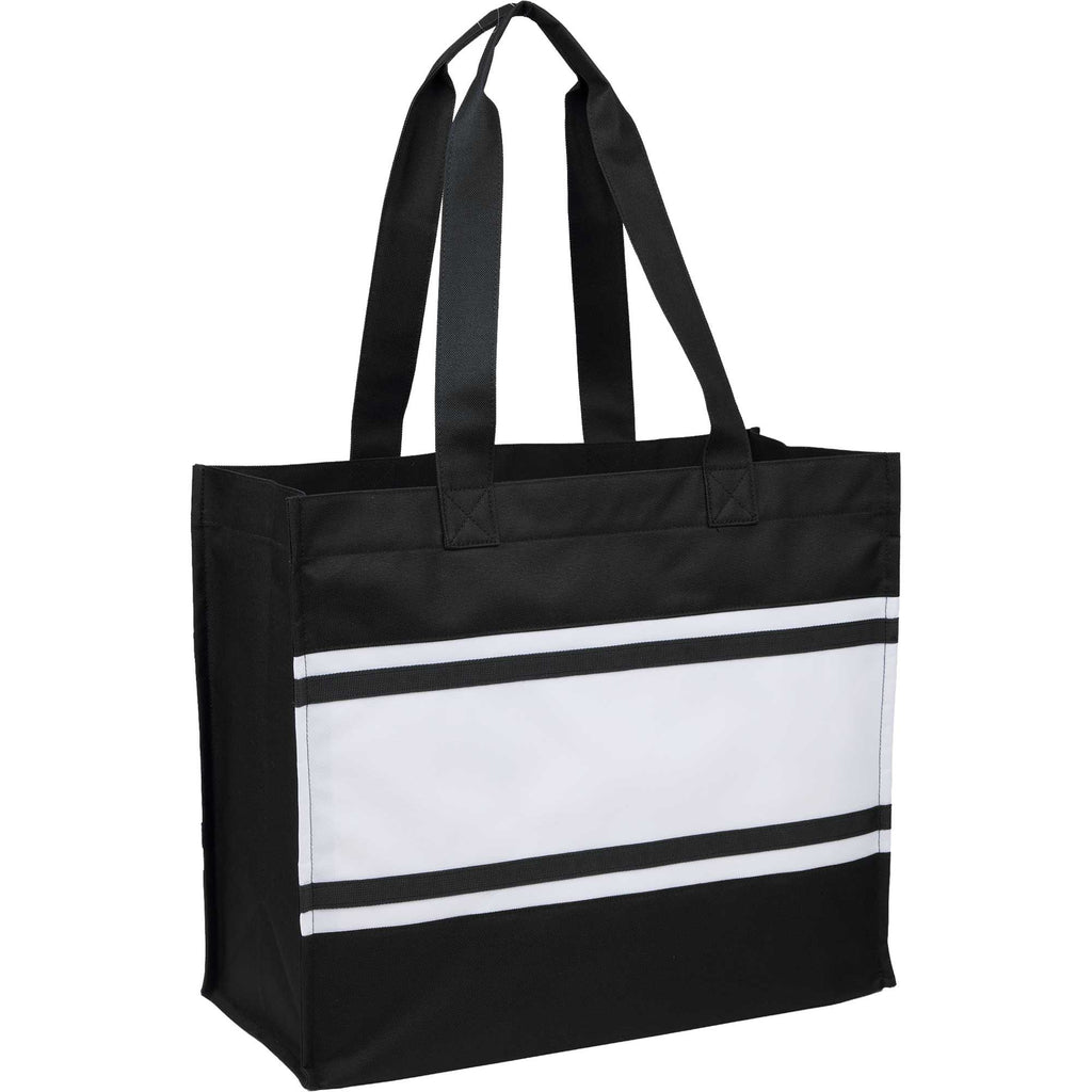 Varsity Box Tote with White Stripes - Black - Right Angle