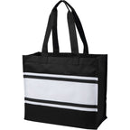 Varsity Box Tote with White Stripes Embroidery - Black - Left Angle