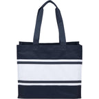 Varsity Box Tote with White Stripes Embroidery - Navy - Back