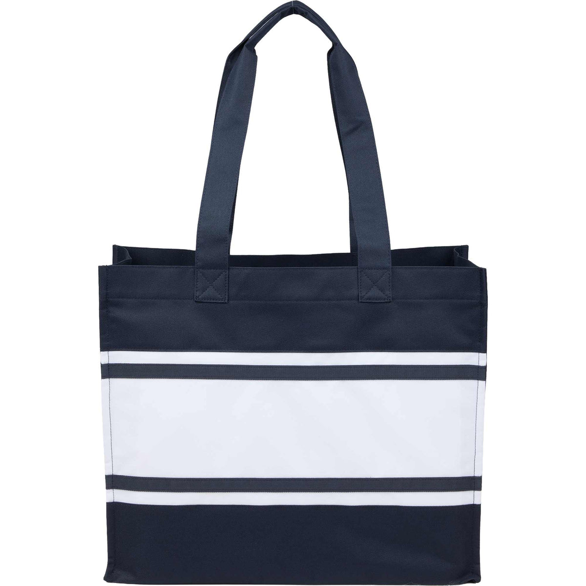 Varsity Box Tote with White Stripes Embroidery - Navy - Back