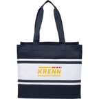 Varsity Box Tote with White Stripes Embroidery - Navy - Front