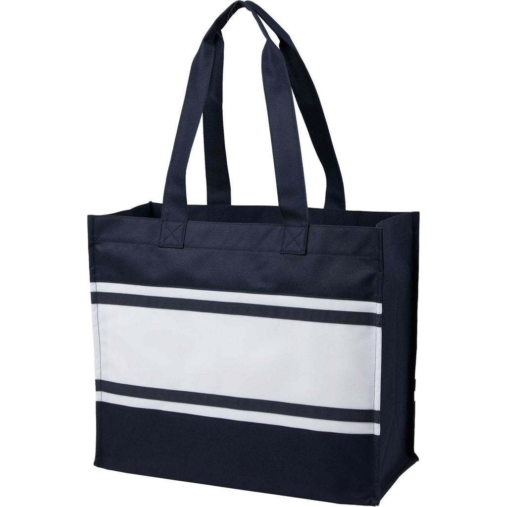 Varsity Box Tote with White Stripes - Navy - Left Angle