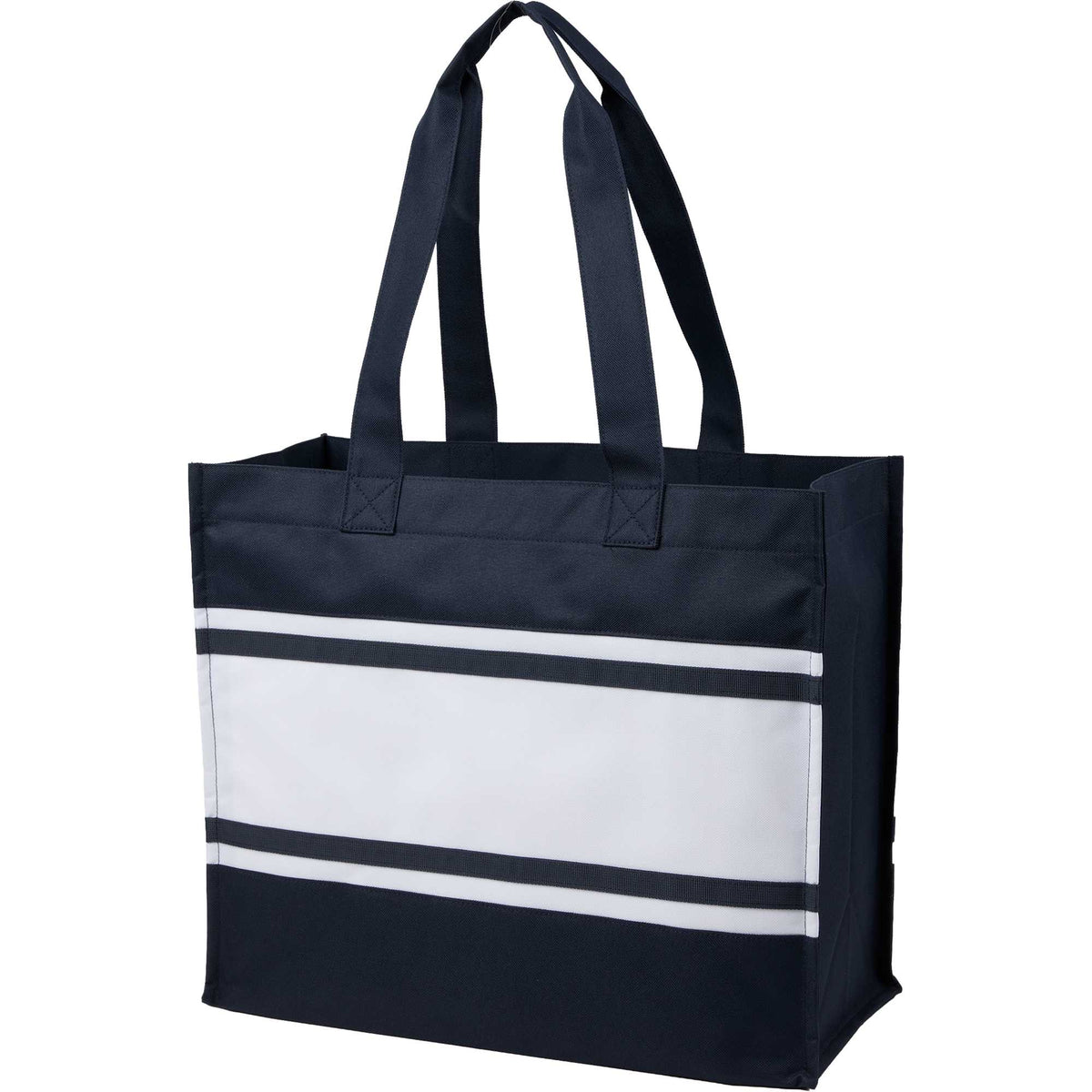 Varsity Box Tote with White Stripes - Navy - Left Angle