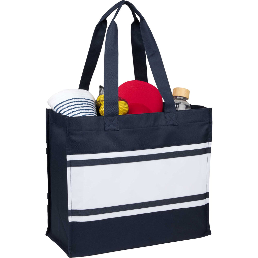 Varsity Box Tote with White Stripes - Navy - Propped