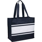 Varsity Box Tote with White Stripes - Navy - Right Angle