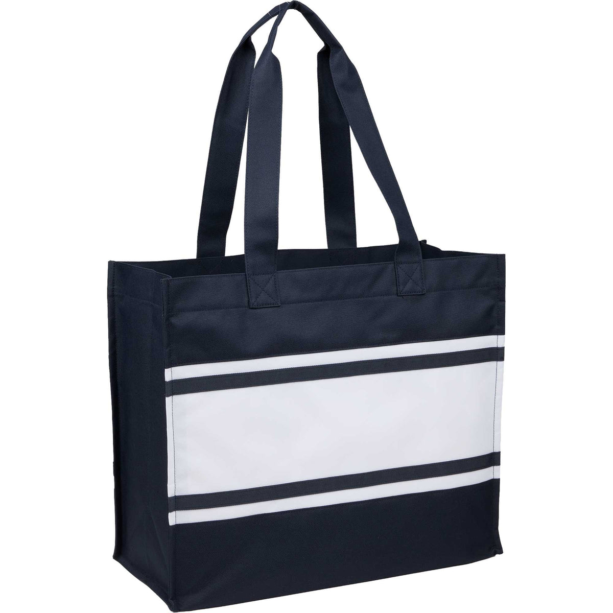 Varsity Box Tote with White Stripes - Navy - Right Angle