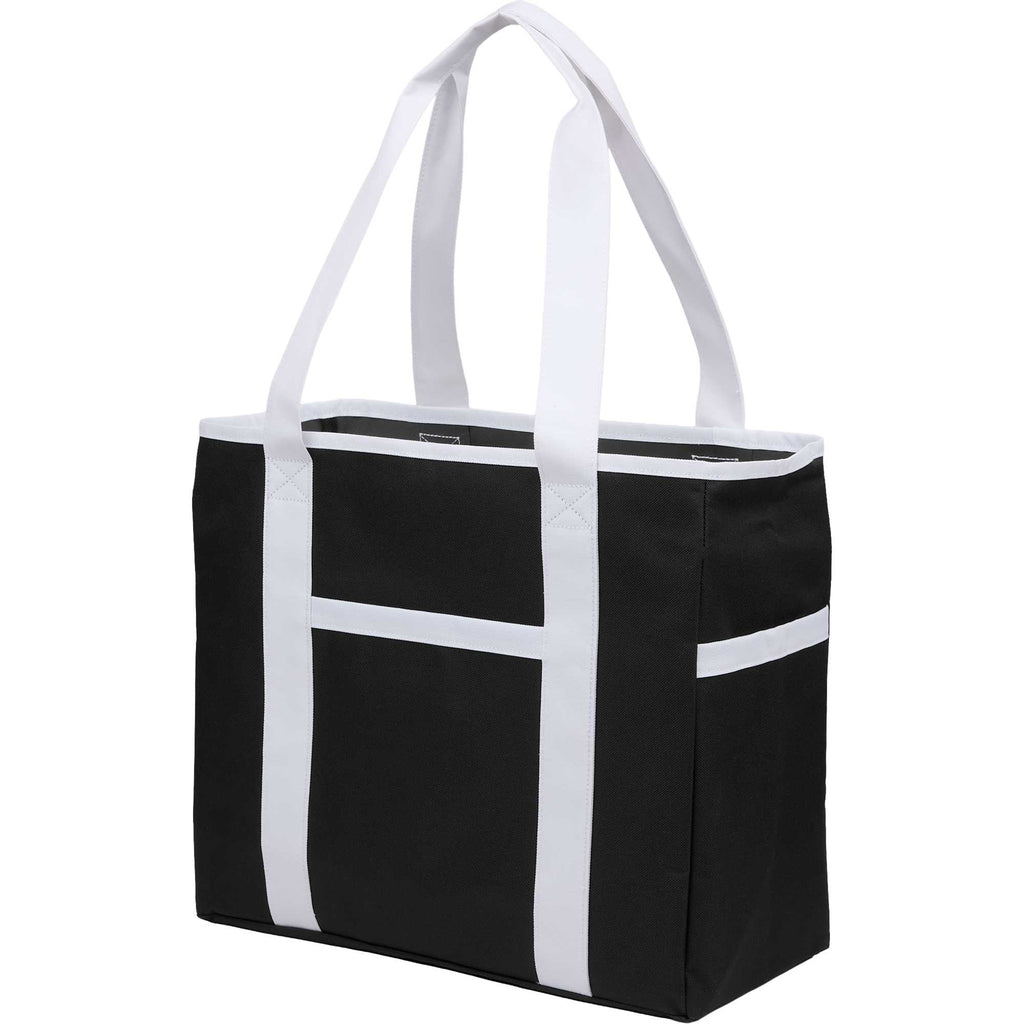 Varsity Club Tote with White Piping - Black - Left Angle