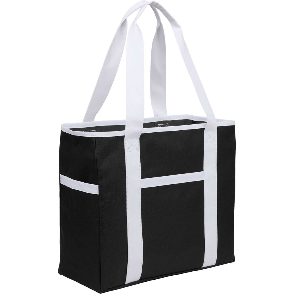 Varsity Club Tote with White Piping - Black - Right Angle
