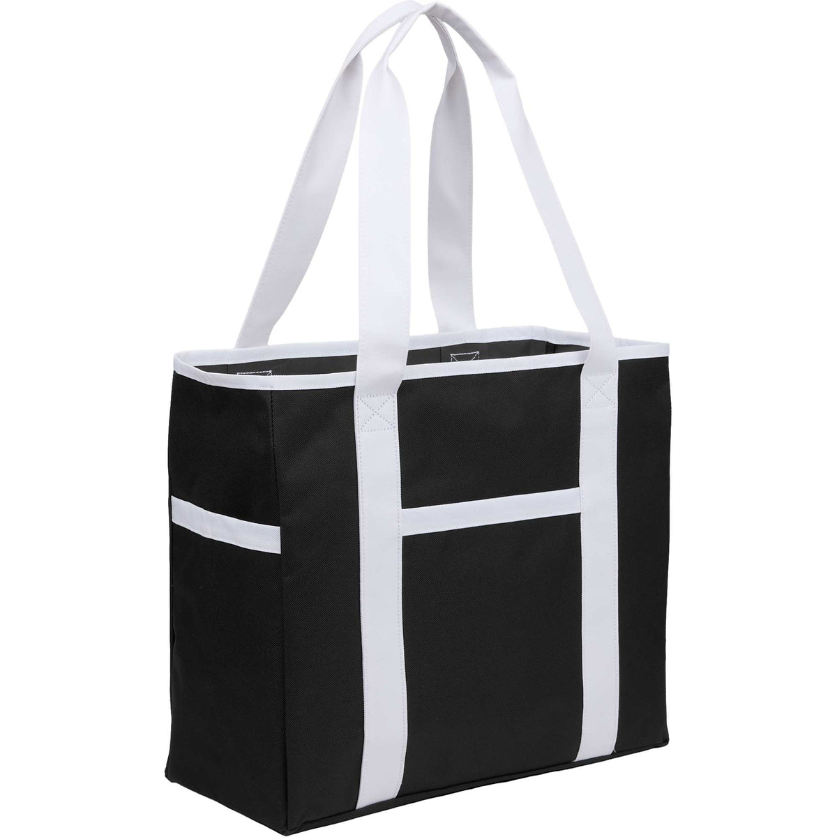 Varsity Club Tote with White Piping - Black - Right Angle