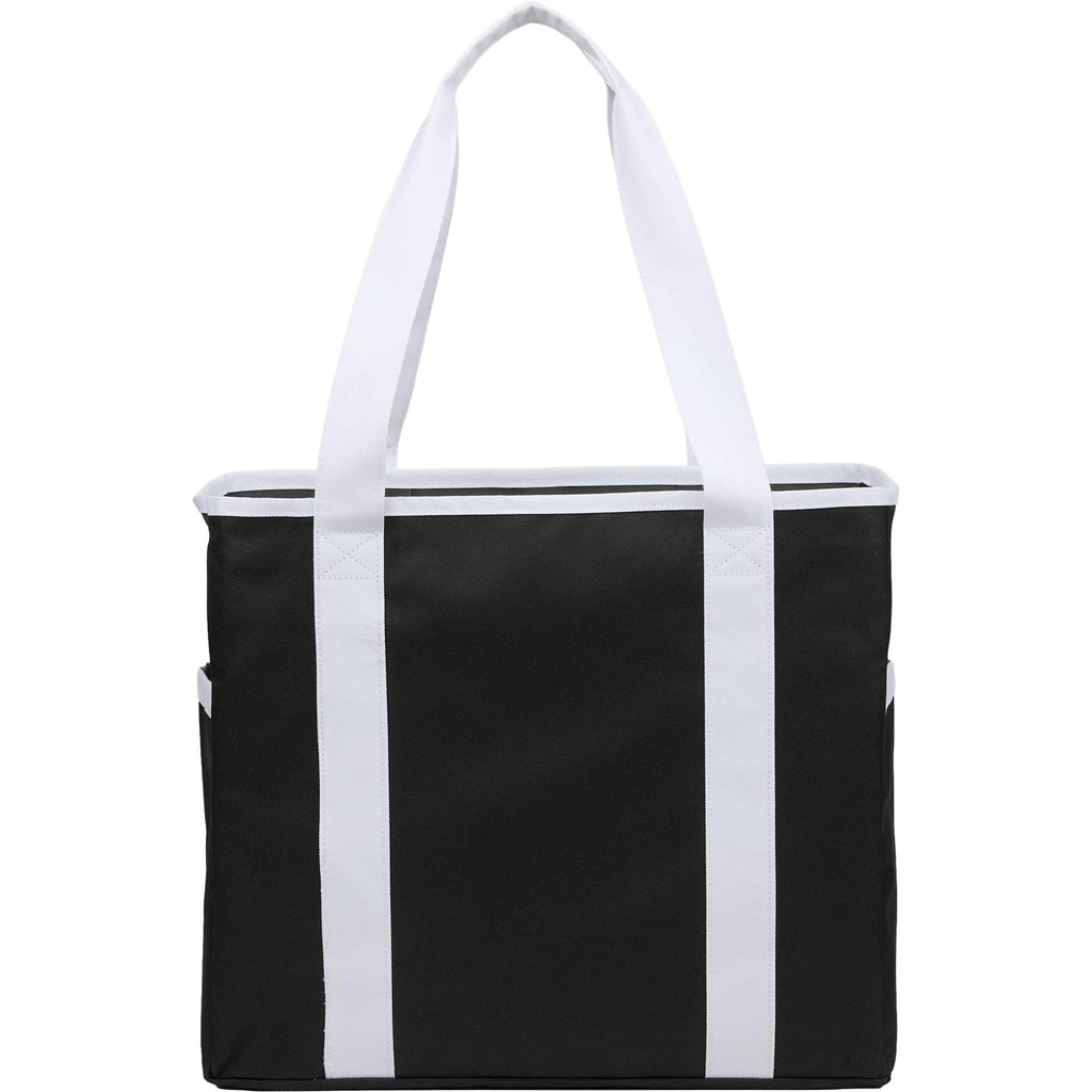 Varsity Club Tote with White Piping Embroidery - Black - Back