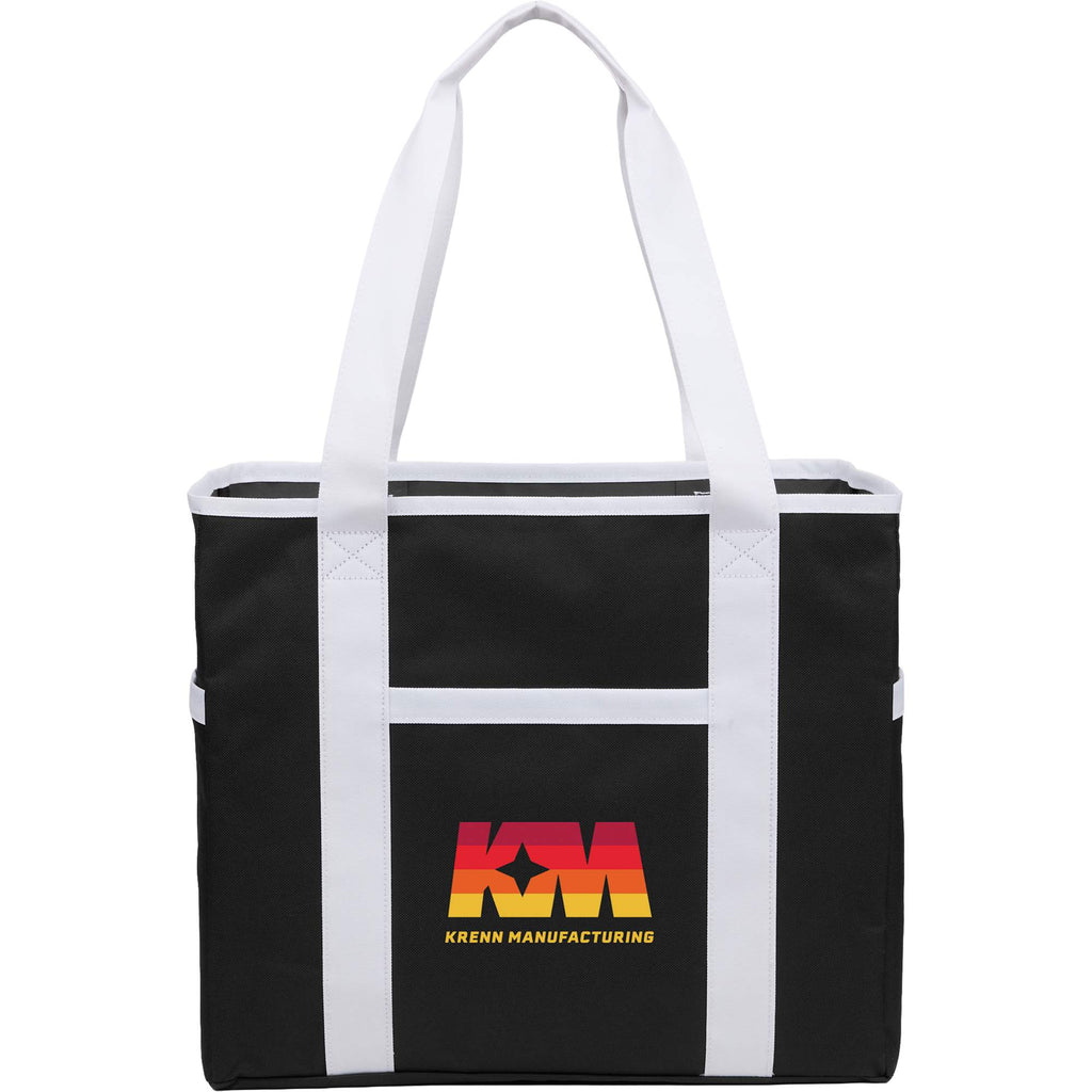 Varsity Club Tote with White Piping Embroidery - Black - Front