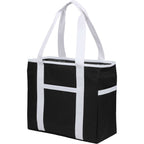 Varsity Club Tote with White Piping Embroidery - Black - Left Angle