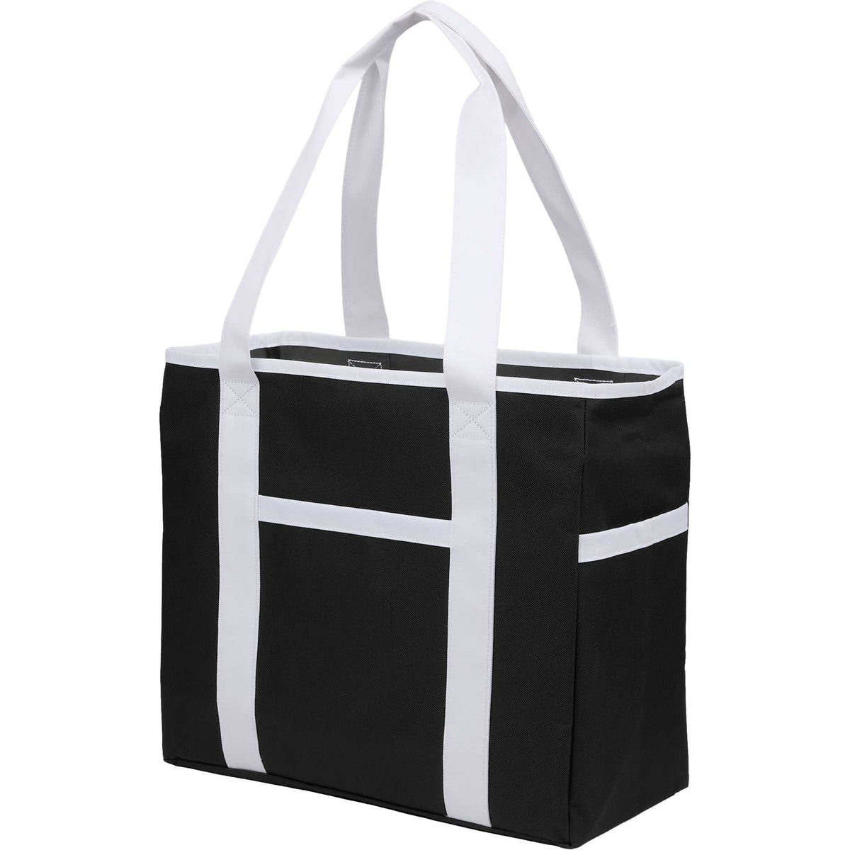 Varsity Club Tote with White Piping Embroidery - Black - Left Angle