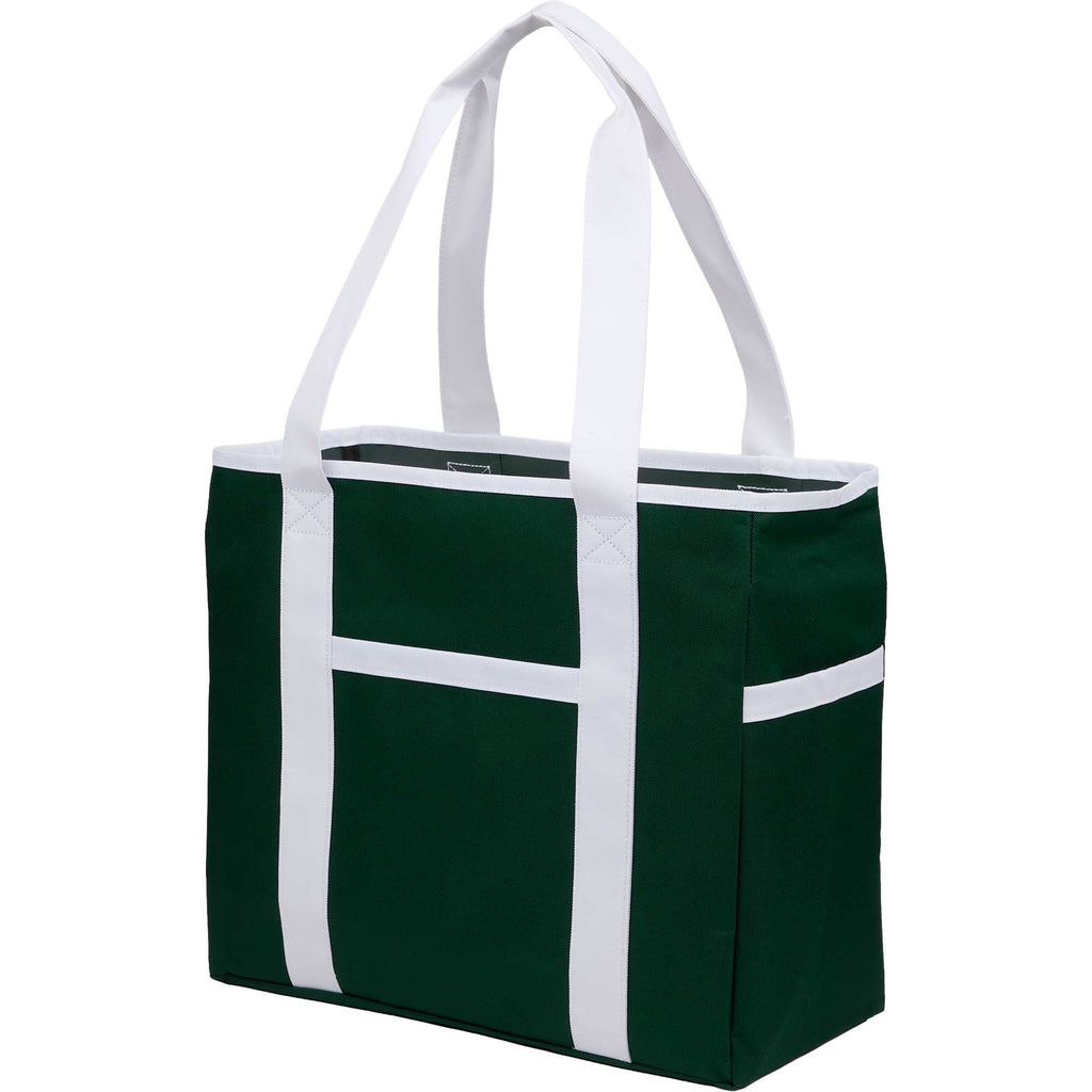 Varsity Club Tote with White Piping Embroidery - Green - Left Angle
