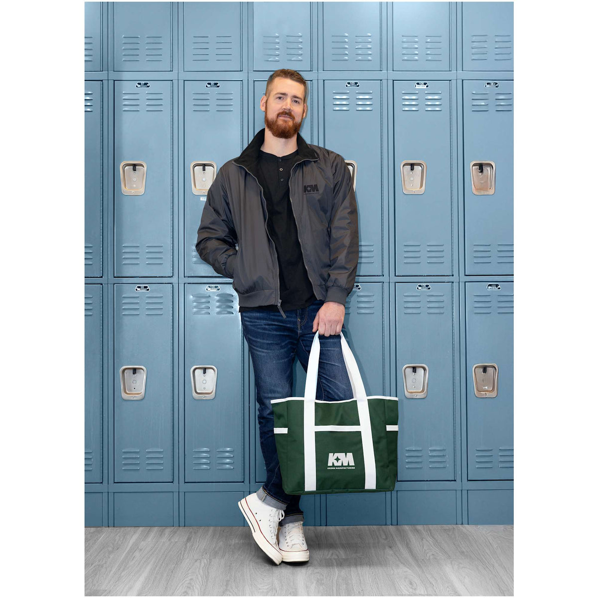 Varsity Club Tote with White Piping Embroidery - Green - Lifestyle