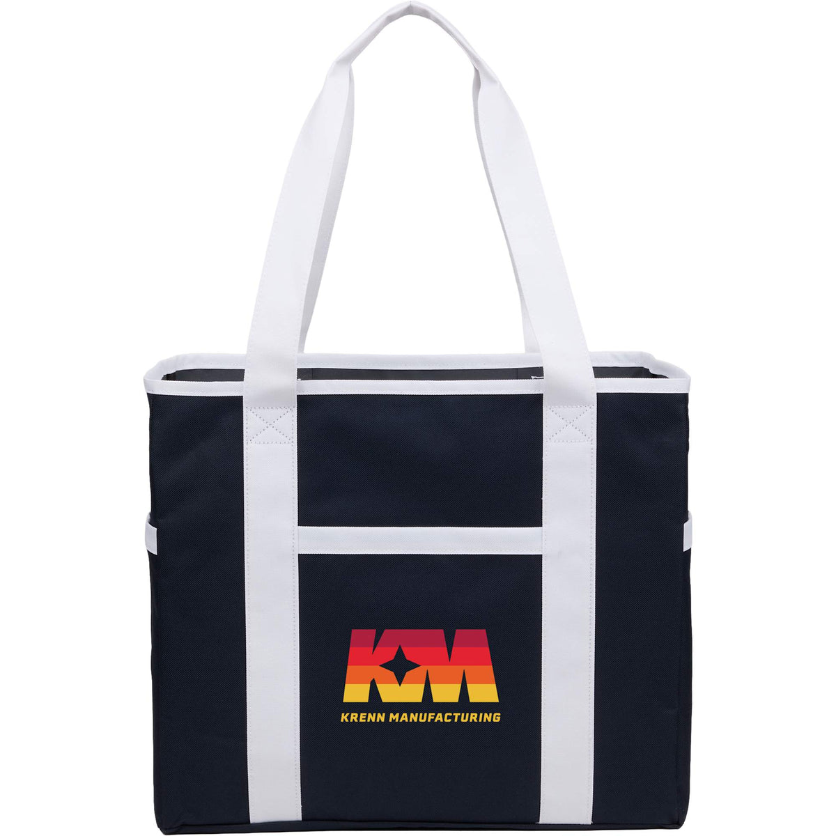 Varsity Club Tote with White Piping Embroidery - Navy - Front
