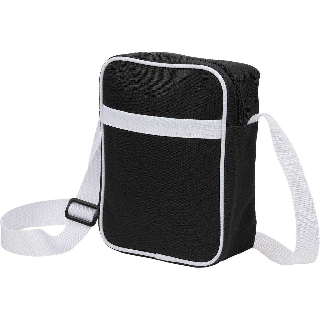 Varsity Crossbody Bag with White Trim Embroidery - Black - Left Angle