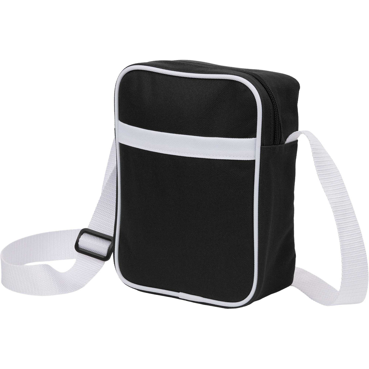 Varsity Crossbody Bag with White Trim Embroidery - Black - Left Angle