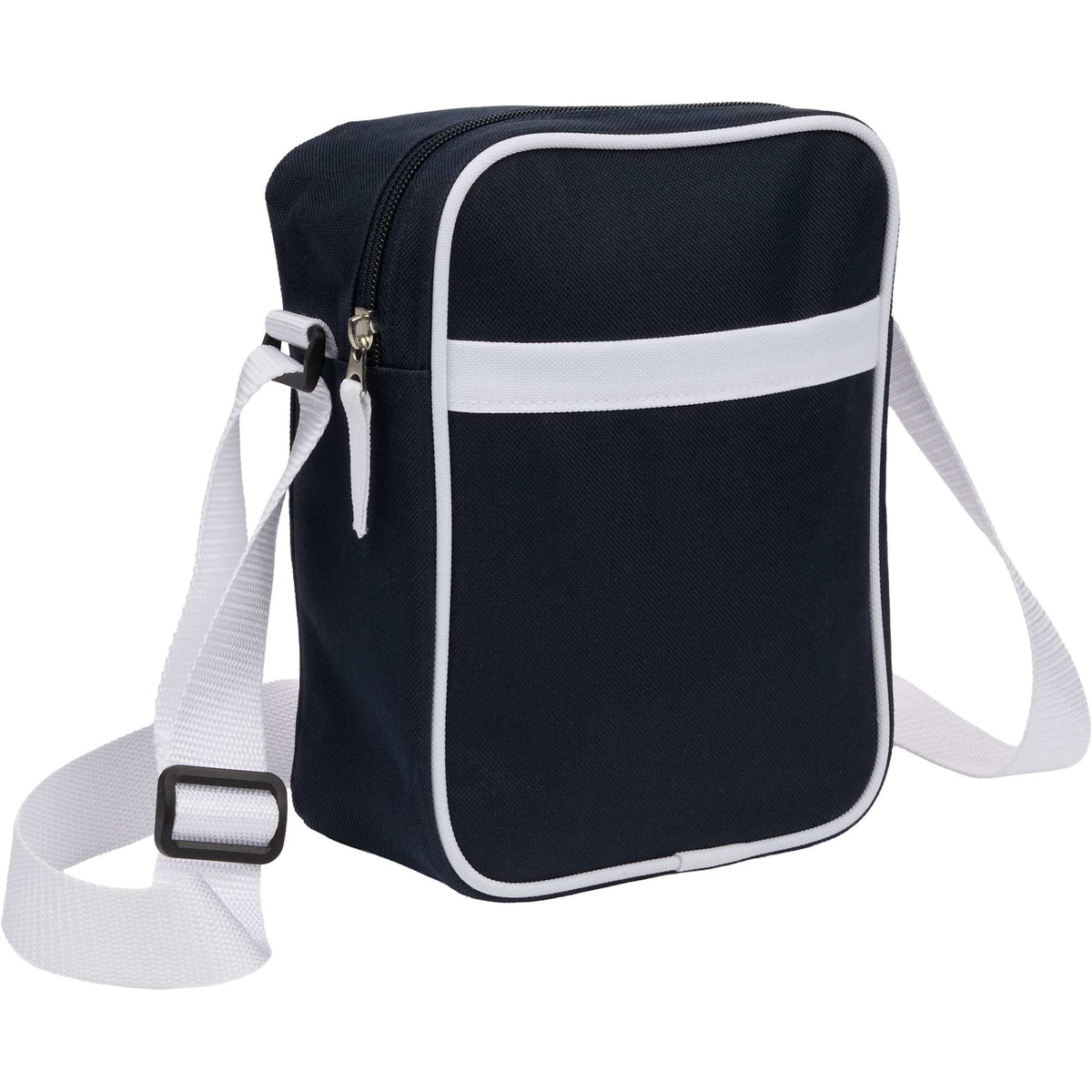Varsity Crossbody Bag with White Trim Embroidery - Navy - Right Angle