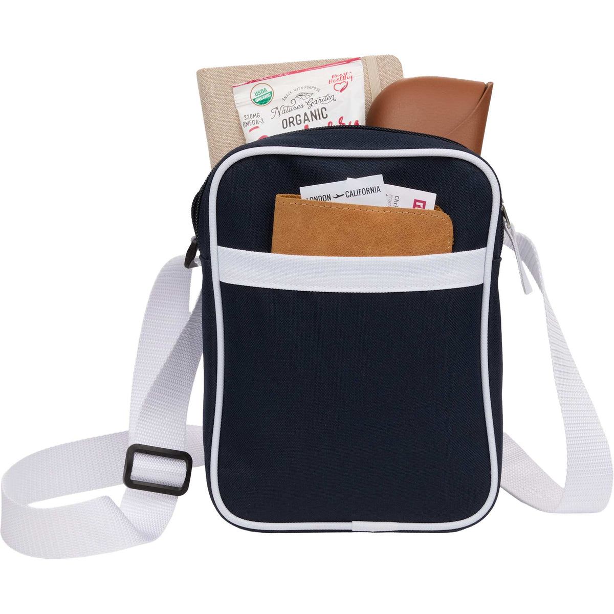 Varsity Crossbody Bag with White Trim Full Color - Navy - Propped