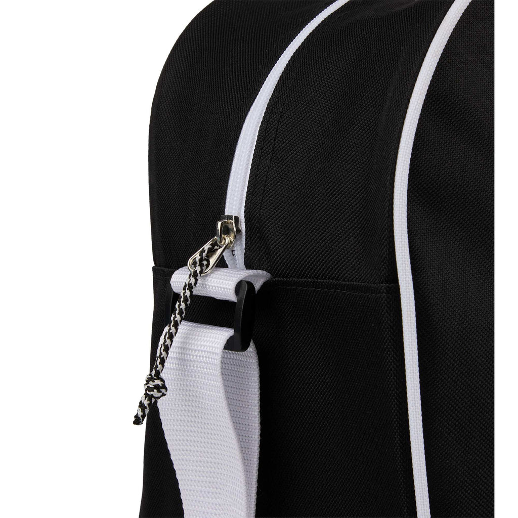 Varsity Sport Duffel Bag with White Webbing Embroidery - Black - Detail