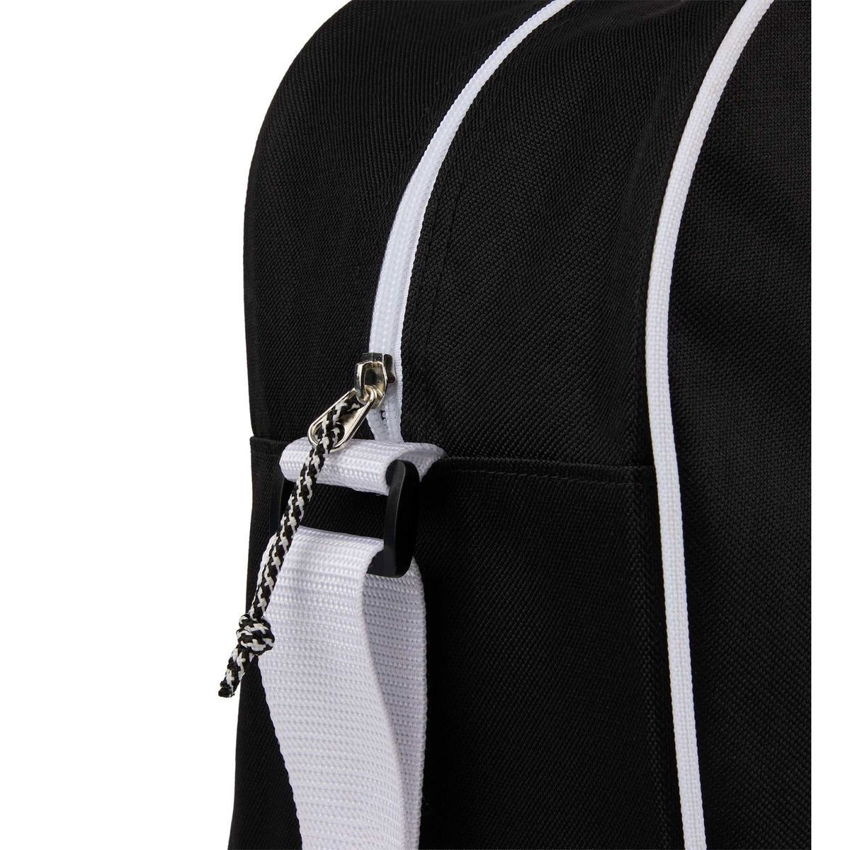 Varsity Sport Duffel Bag with White Webbing Embroidery - Black - Detail