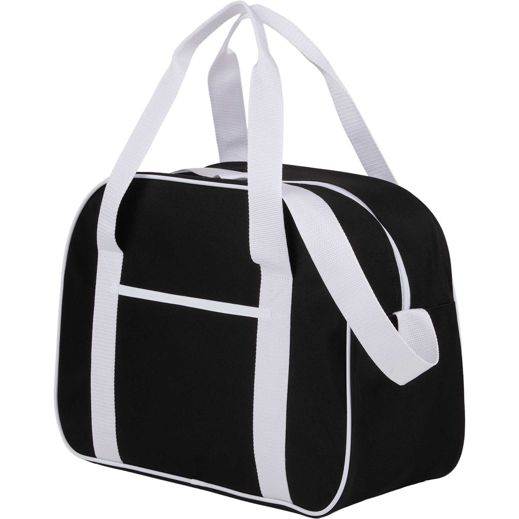 Varsity Sport Duffel Bag with White Webbing Embroidery - Black - Left Angle