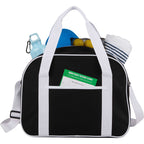 Varsity Sport Duffel Bag with White Webbing Embroidery - Black - Propped