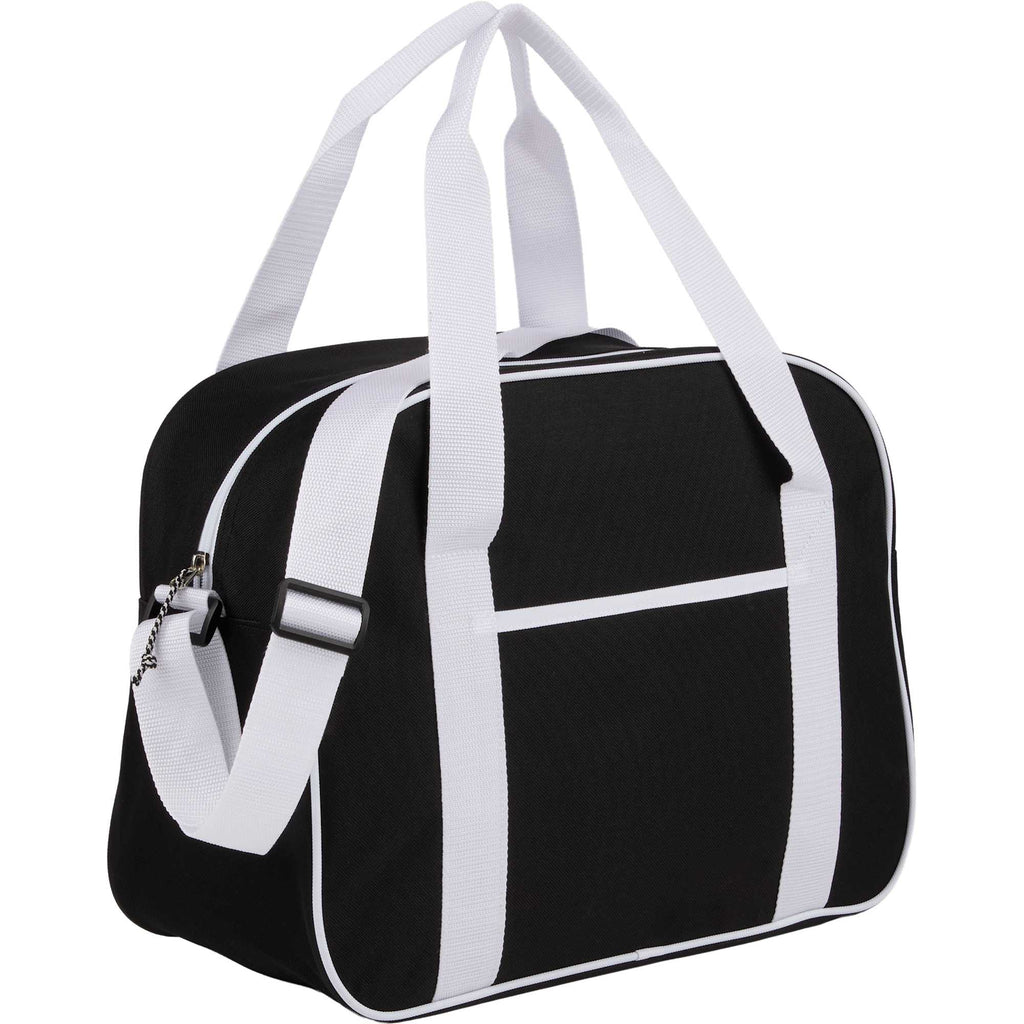 Varsity Sport Duffel Bag with White Webbing Embroidery - Black - Right Angle