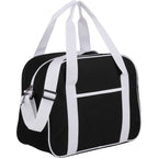 Varsity Sport Duffel Bag with White Webbing Embroidery - Black - Right Angle