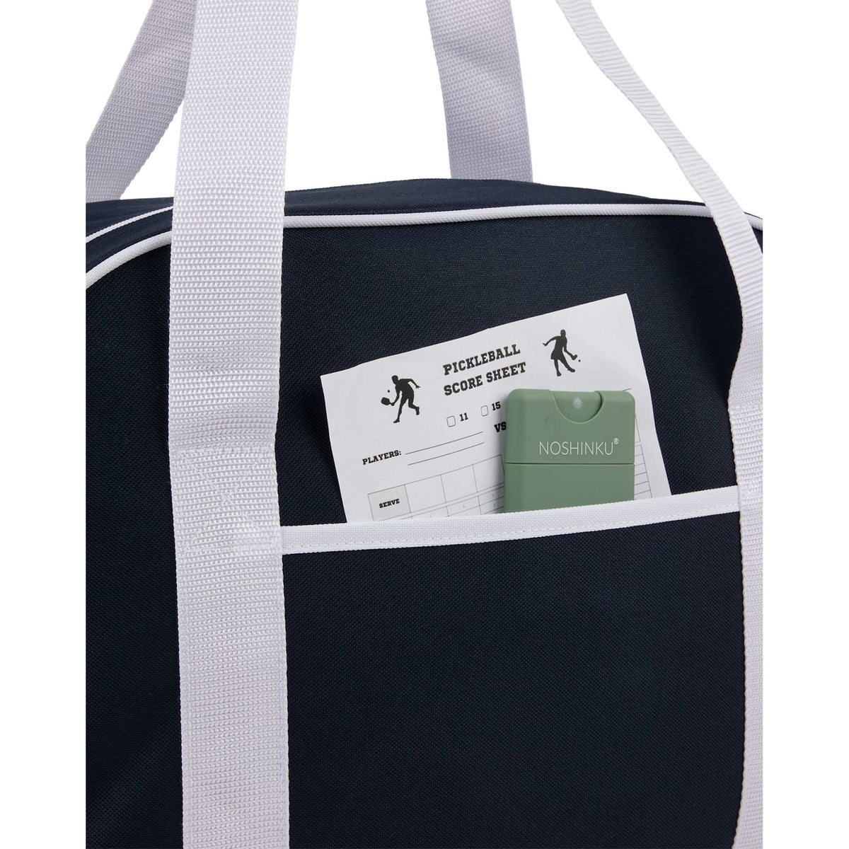 Varsity Sport Duffel Bag with White Webbing Embroidery - Navy - Detail