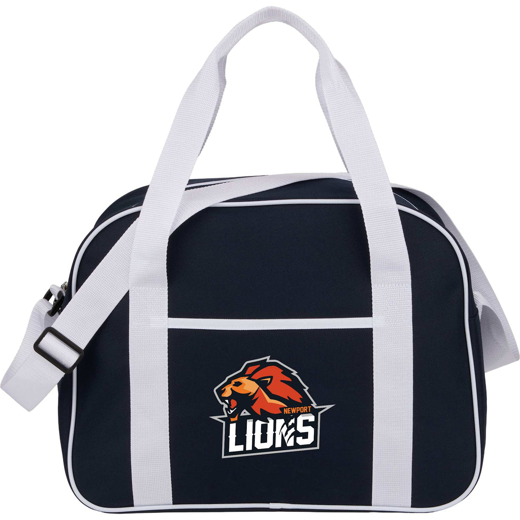Varsity Sport Duffel Bag with White Webbing Embroidery - Navy - Front