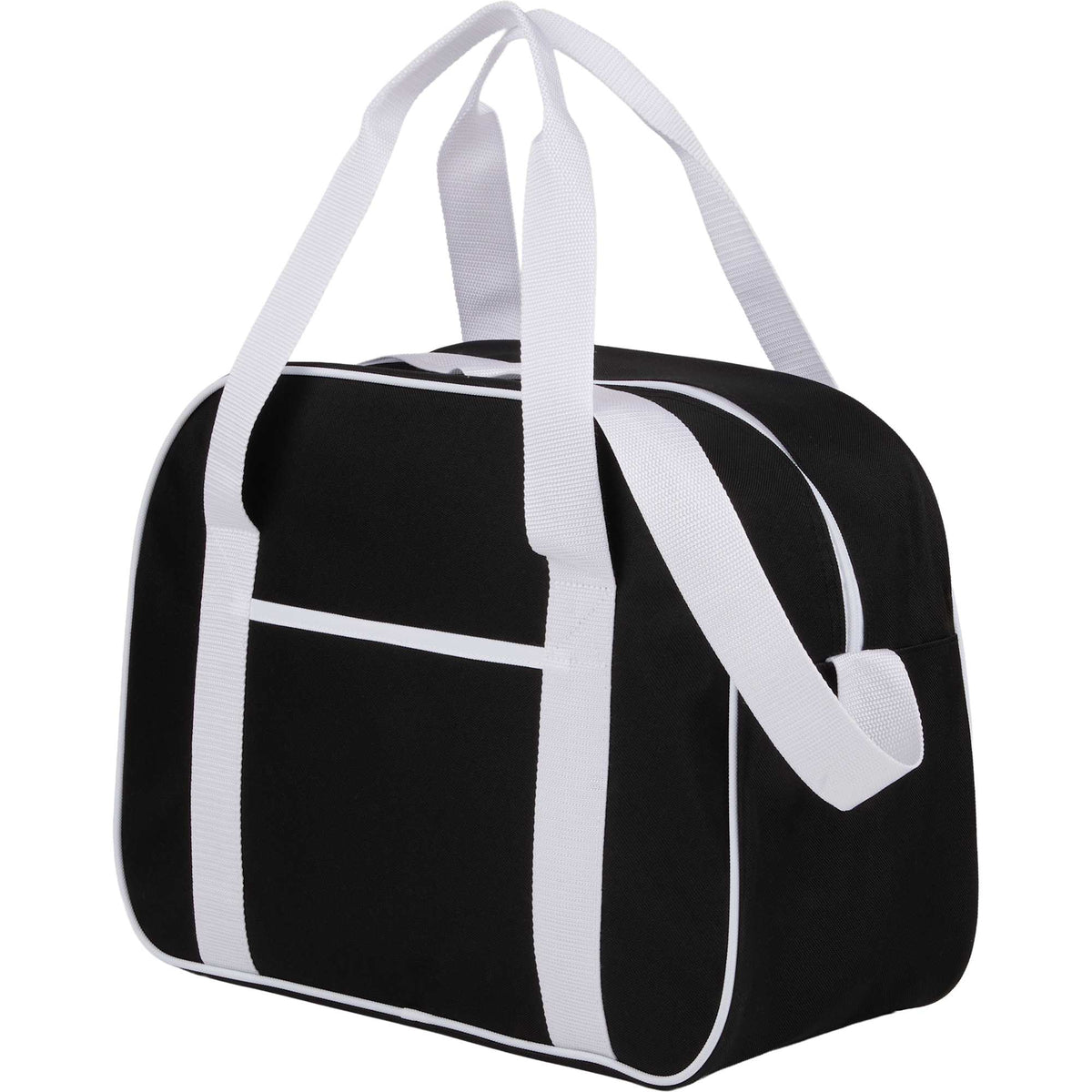 Varsity Sport Duffel Bag with White Webbing Full Color - Black - Left Angle