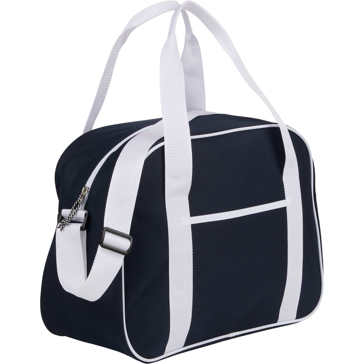 Varsity Sport Duffel Bag with White Webbing Full Color - Navy - Right Angle
