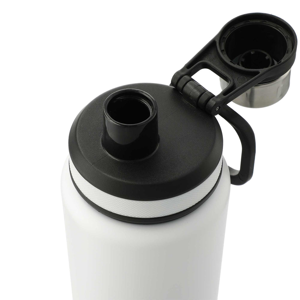 Vasco Single Wall Stainless Bottle with Dual Opening Cap, 32 oz Laser Engraving - White - Left Angle 2