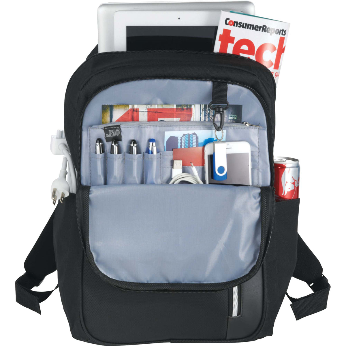Vault Security Laptop Backpack with RFID Pocket, 15 Inch Transfer - Black - Front 2