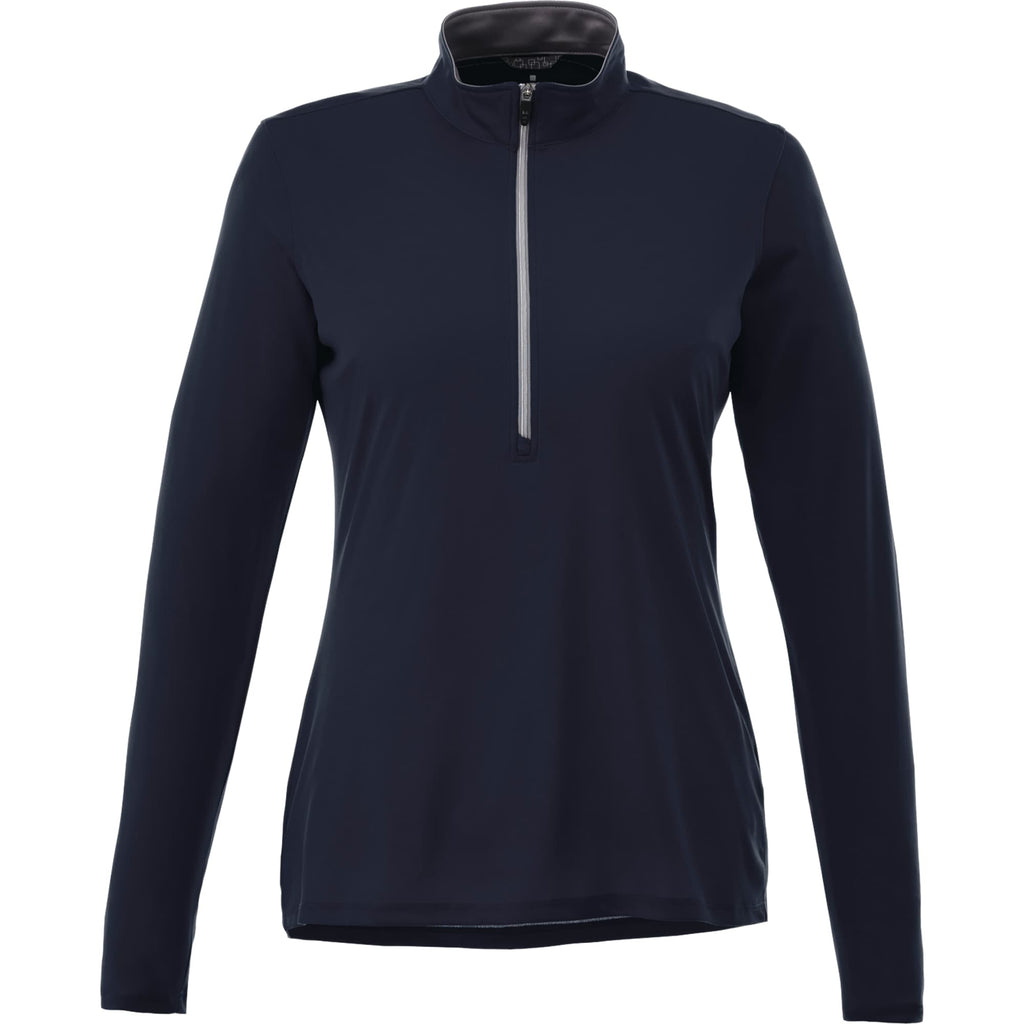 Vega Long Sleeve Tech Half Zip for Women Embroidery - Navy - Front Flat