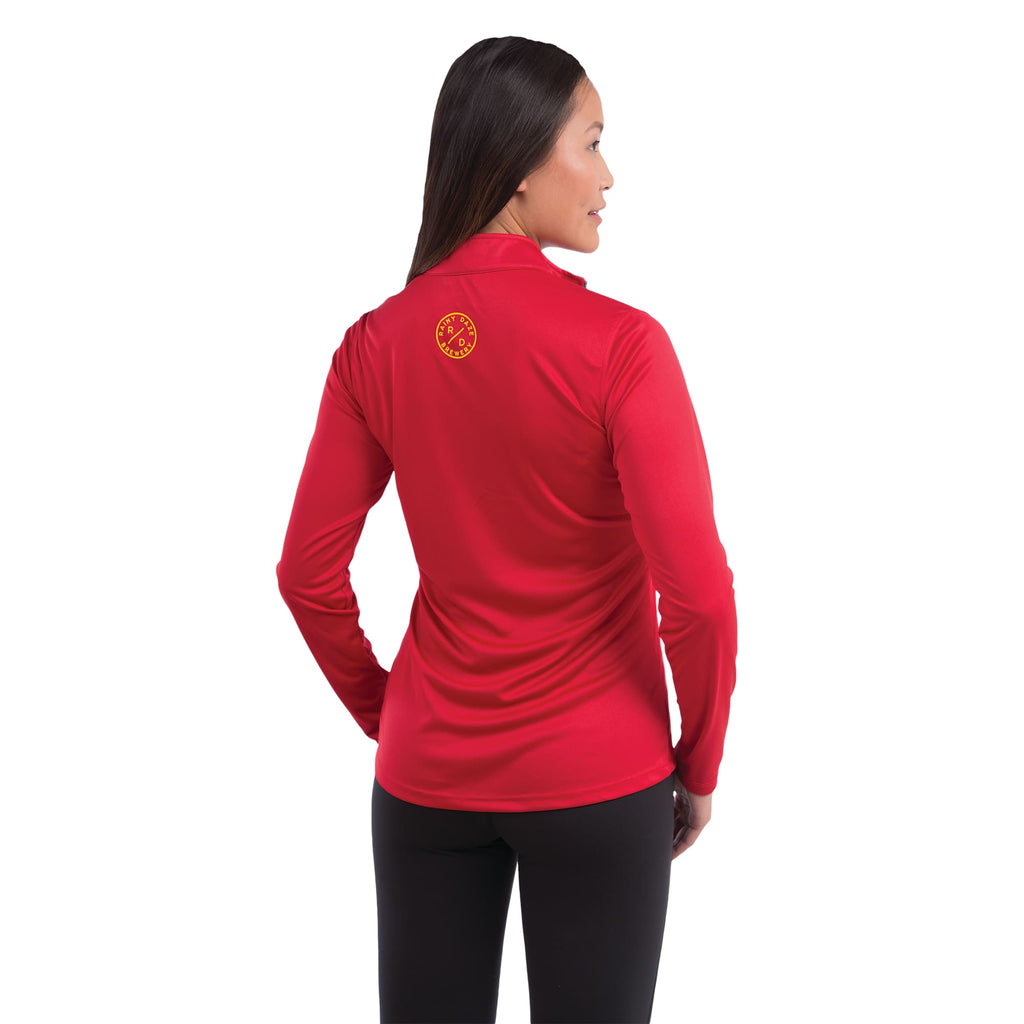 Vega Long Sleeve Tech Half Zip for Women Embroidery - Team Red - Back On Model