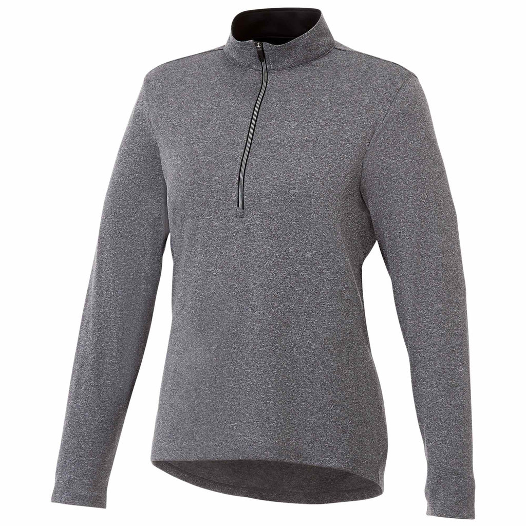 Vega Long Sleeve Tech Half Zip for Women Laser Engraving - Heather Charcoal - Front Flat