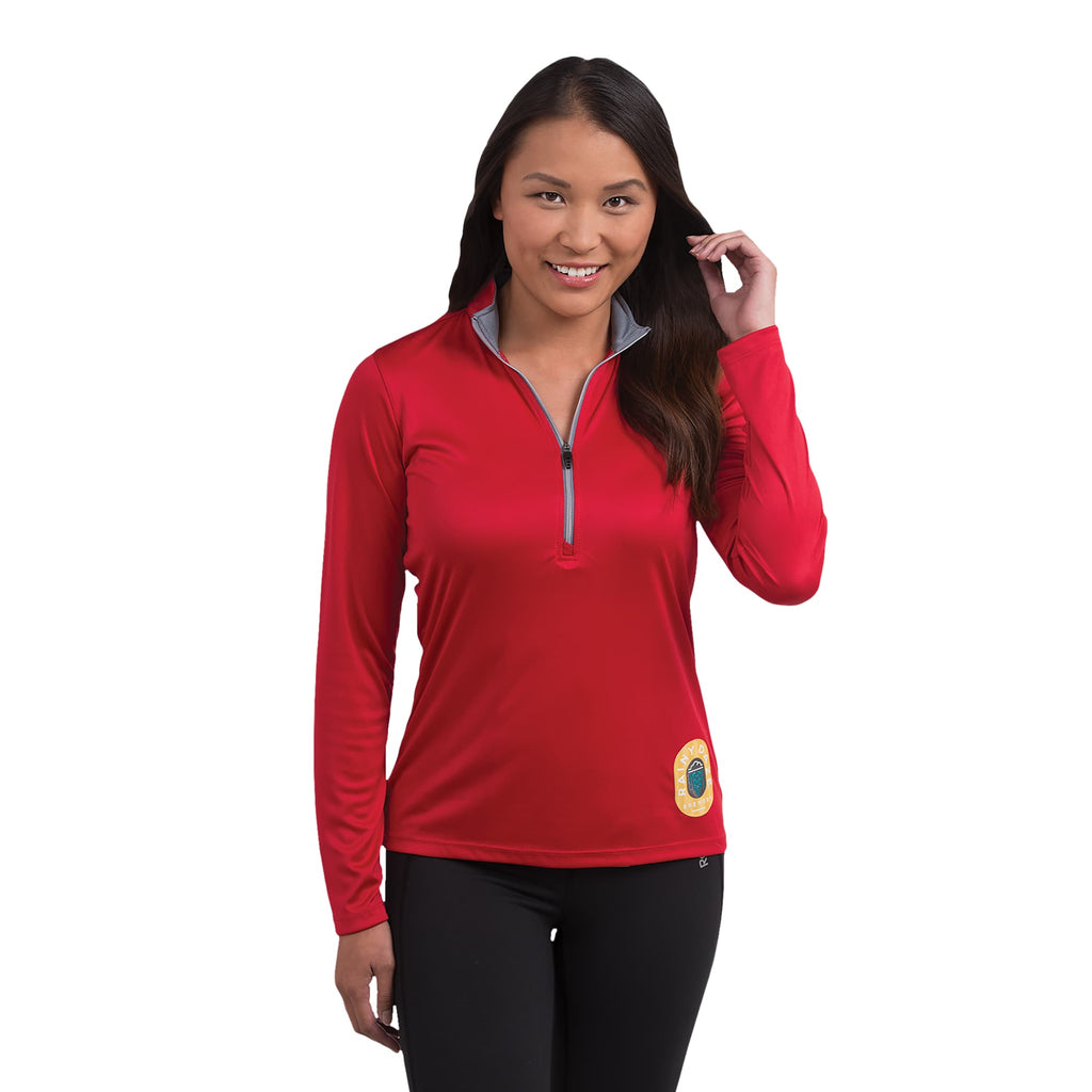 Vega Long Sleeve Tech Half Zip for Women Transfer - Team Red - Front On Model