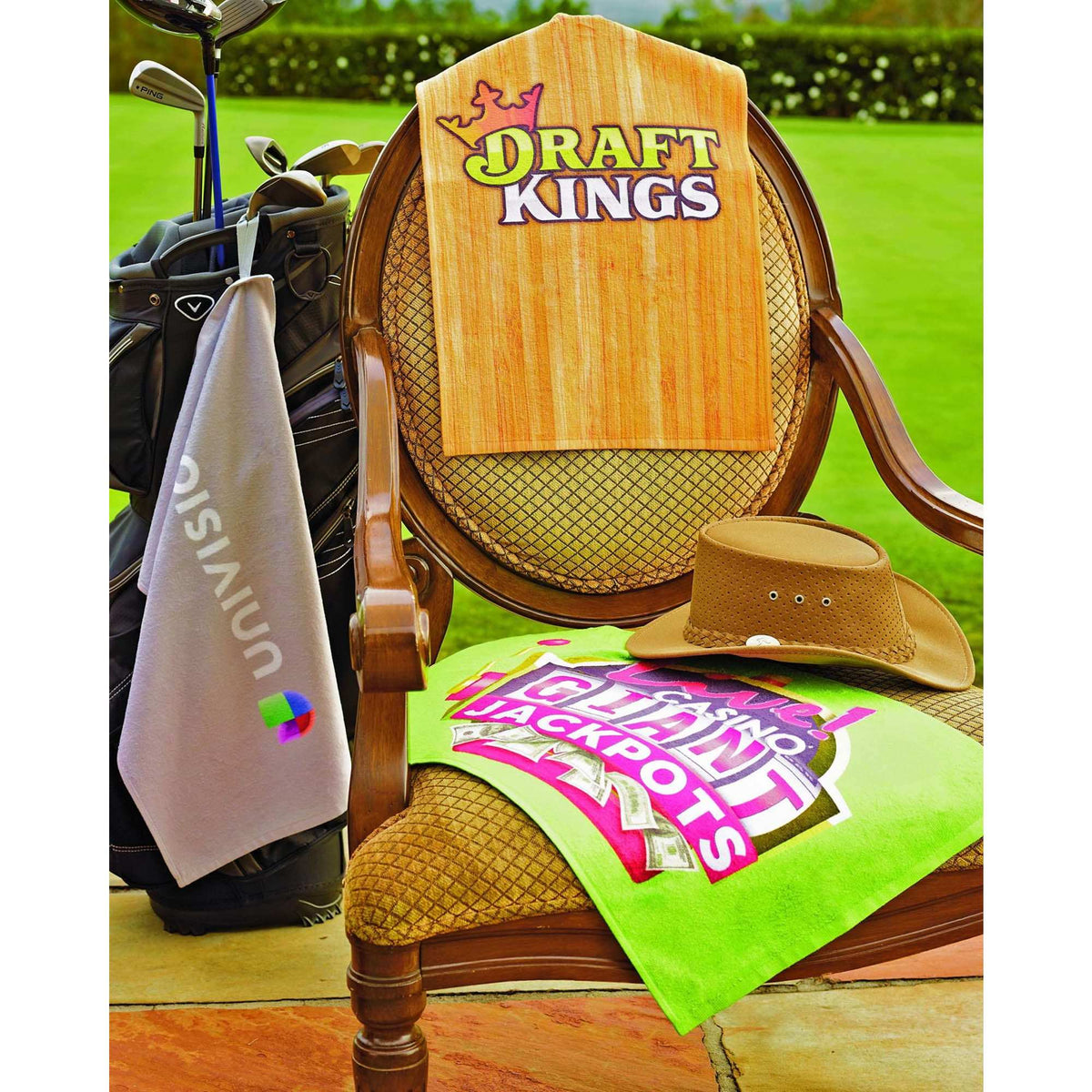 Velour Cotton Golf Towel with Sewn Loop, 16 x 24 Inches Sublimation - White - Front