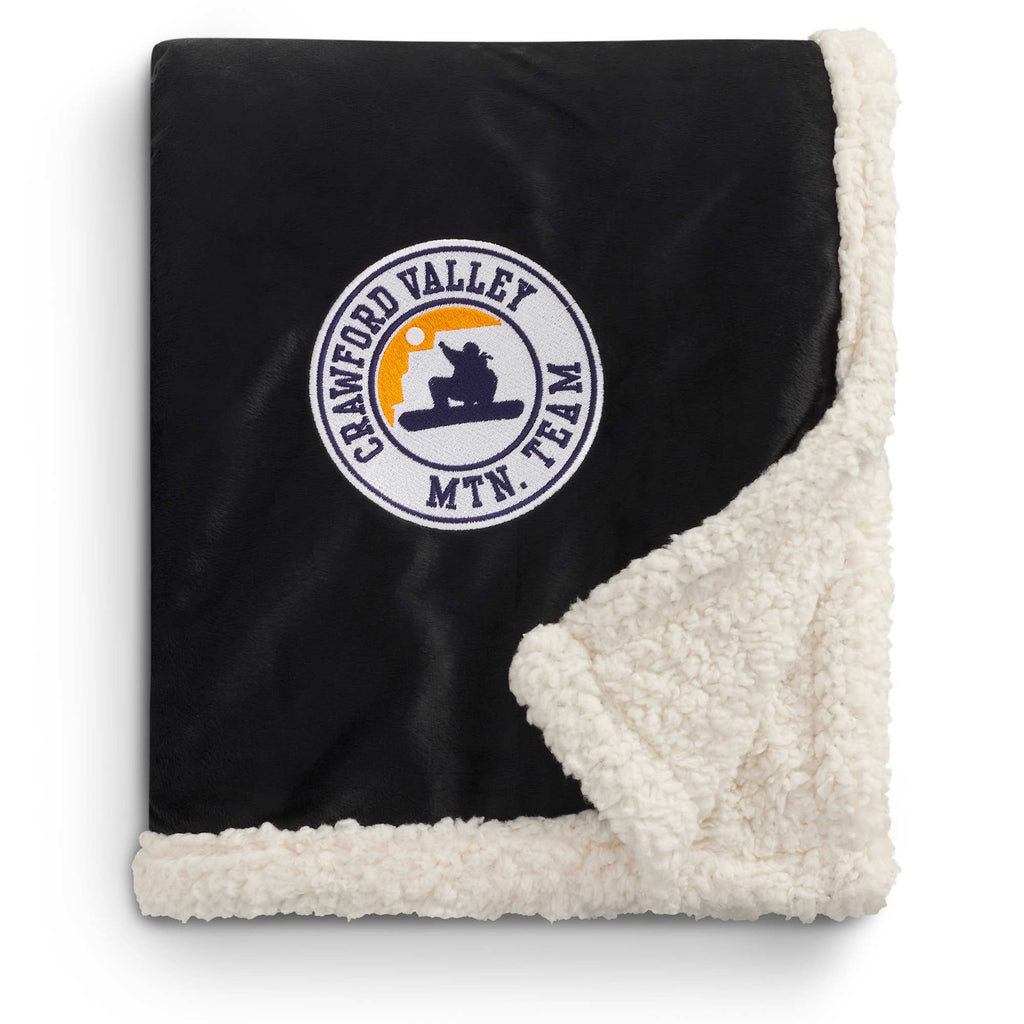 Velour Sherpa Blanket, 50 x 60 Inches Embroidery - Black - Front