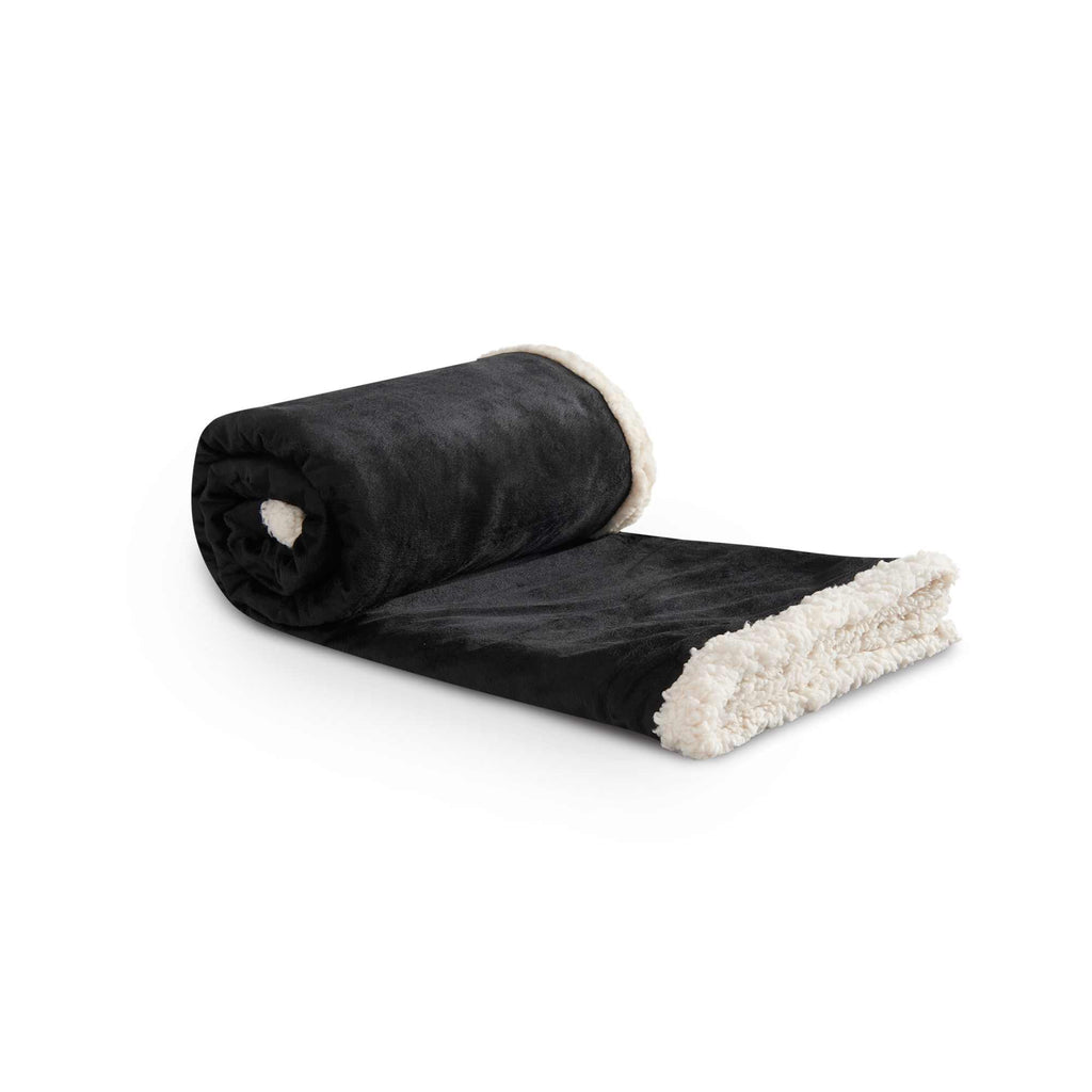 Velour Sherpa Blanket, 50 x 60 Inches Embroidery - Black - Left Angle