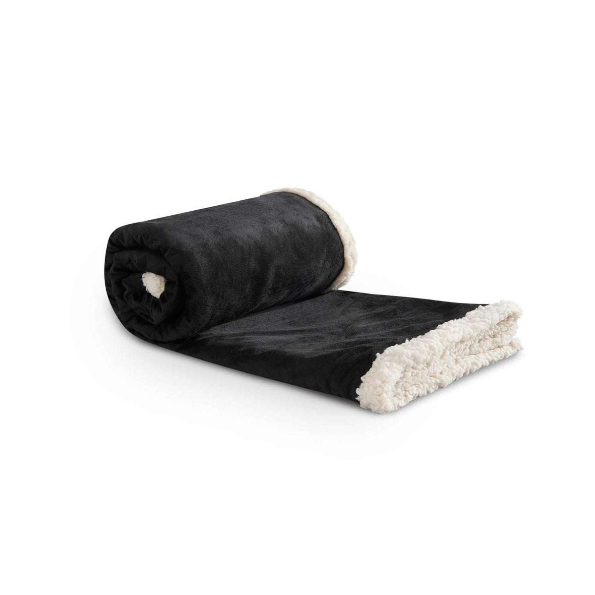 Velour Sherpa Blanket, 50 x 60 Inches Embroidery - Black - Left Angle