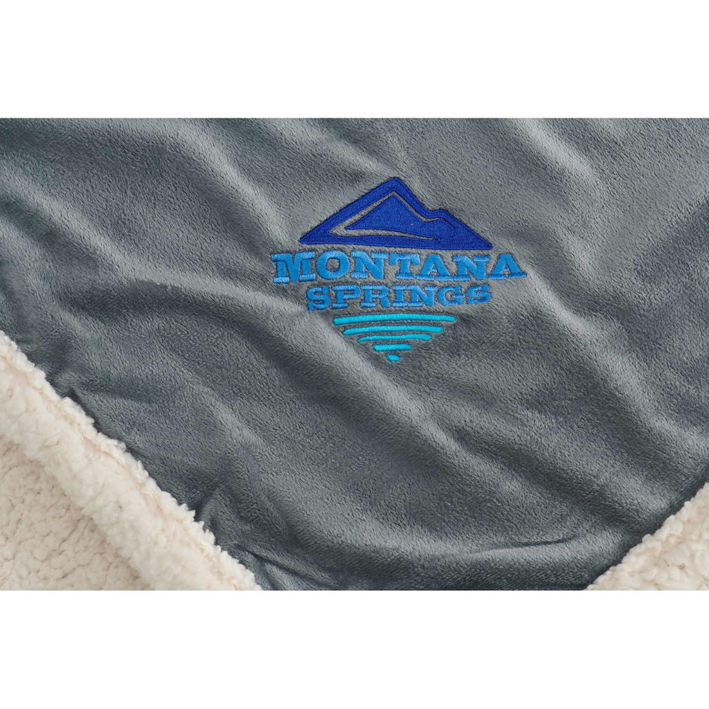 Velour Sherpa Blanket, 50 x 60 Inches Embroidery - Gray - Detail
